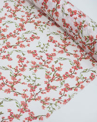 Tecido Crepe Koshibo Leve Ramos Floraias Colorido e Branco