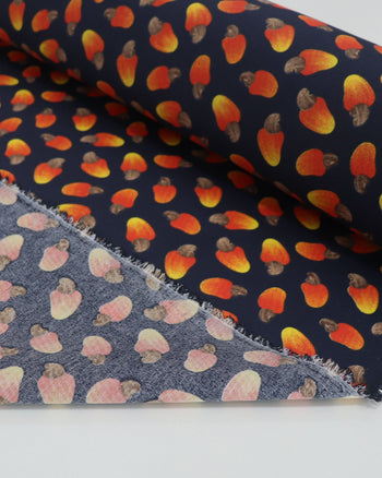 Tecido Tricoline Mista Cajus e Azul Marinho Noite