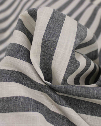 Tecido Tricoline Verano Flamê Listras Regulares Offwhite e Preto