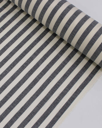 Tecido Tricoline Verano Flamê Listras Regulares Offwhite e Preto