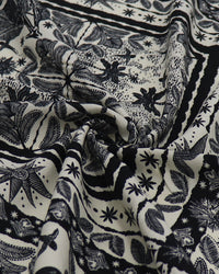 Tecido Viscose Estampa Lenço Tropical Preto e Creme