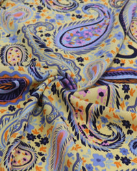 Tecido Viscose Paisley Floral Colorido e Amarelo