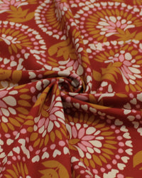 Tecido Viscose Arcos e Corações Offwhite, Caramelo e Vermelho