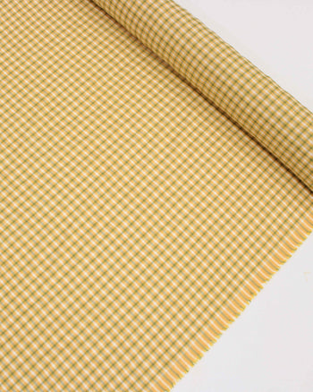 Tecido Linho Misto Italiano Micro Quadriculado Verde e Amarelo