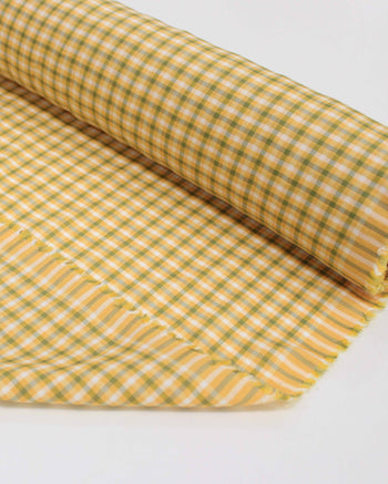 Tecido Linho Misto Italiano Micro Quadriculado Verde e Amarelo