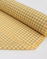 Tecido Linho Misto Italiano Micro Quadriculado Verde e Amarelo