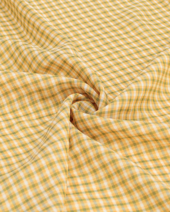 Tecido Linho Misto Italiano Micro Quadriculado Verde e Amarelo