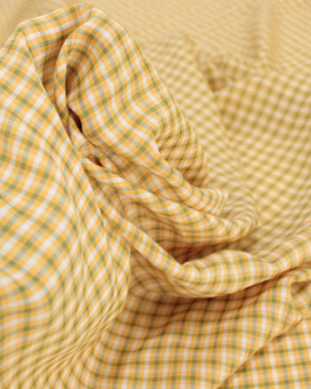 Tecido Linho Misto Italiano Micro Quadriculado Verde e Amarelo