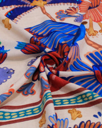 Tecido Viscose Premium Barrado Duplo Tropical Vermelho, Azul e Bege