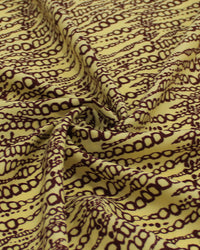 Tecido Viscose Correntes Onduladas Marrom e Amarelo Manteiga