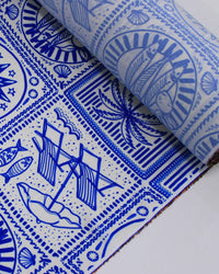 Tecido Viscose Premium Sardine Estampa Tropical em Recortes Azul e Branco