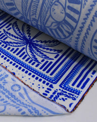 Tecido Viscose Premium Sardine Estampa Tropical em Recortes Azul e Branco