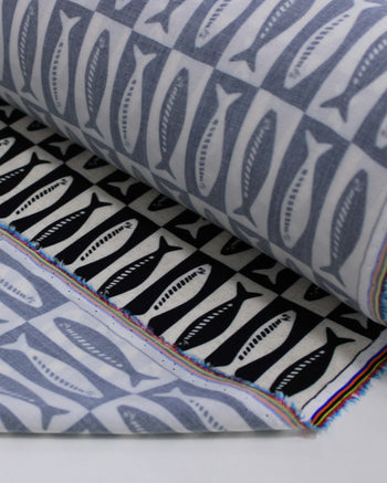 Tecido Viscose Premium Sardine Geométrico Preto e Cru