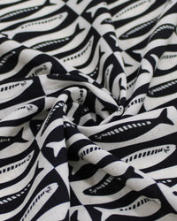 Tecido Viscose Premium Sardine Geométrico Preto e Cru
