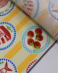 Tecido Viscose Premium Sardine Multi Estampas em Listras Colorido e Tons de Amarelo