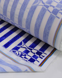 Tecido Viscose Premium Sardines em Listras Azul Bic e Offwhite
