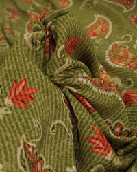 Tecido Viscose Premium Paisley Floral Vermelho, Laranja e Tons de Verde