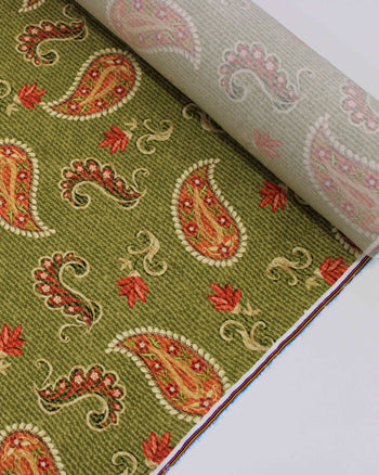Tecido Viscose Premium Paisley Floral Vermelho, Laranja e Tons de Verde
