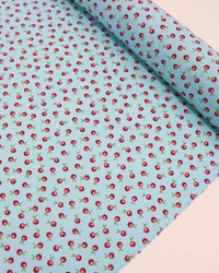 Tecido Tricoline Mista Cerejas e Azul