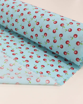 Tecido Tricoline Mista Cerejas e Azul