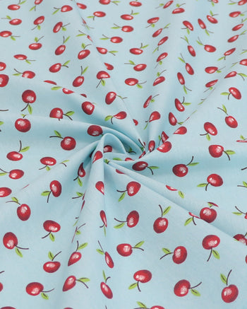 Tecido Tricoline Mista Cerejas e Azul