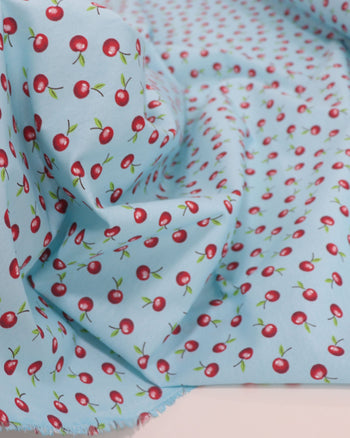 Tecido Tricoline Mista Cerejas e Azul