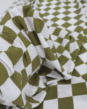 Tecido Viscose Xadrez Verde Musgo e Branco