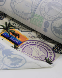 Tecido Crepe Salinas Brasilidade Estampa em Recortes Colorido e Pérola