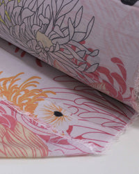 Tecido Crepe de Seda Mista Macro Floral Colorido e Branco