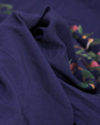 Tecido Viscose Premium Barrado Estampa Lenço Flora e Fauna Colorido e Azul Marinho Noite