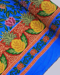 Tecido Viscose Premium Barrado Duplo Macro Floral e Ramos Colorido e Azul