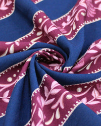 Tecido Viscose Premium Ramos Florais em Listras Tons de Roxo e Azul Petróleo