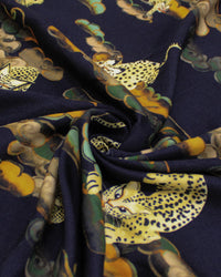 Tecido Viscose Premium Estampa Oriental Felinos e Nuvens