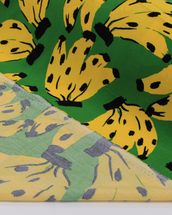Tecido Viscose Premium Brasilidade Bananas Amarelo e Verde