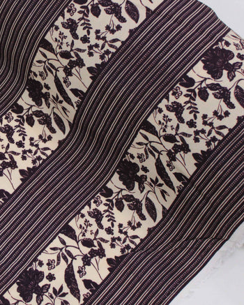 Tecido Crepe de Viscose Premium Listras Estampadas Roxo Imperial e Creme