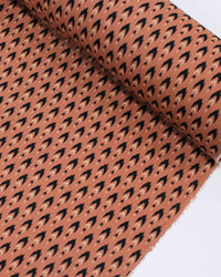 Tecido Viscose Texturizada Micro Estampa Étnica Bege, Preto e Marrom Claro