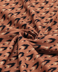 Tecido Viscose Texturizada Micro Estampa Étnica Bege, Preto e Marrom Claro