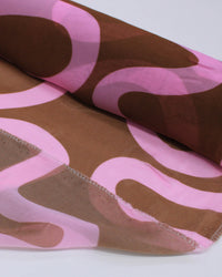 Tecido Crepe Chiffon Italiano Listra Abstrata Rosa e Castanho