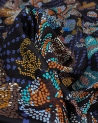 Tecido Crepe Silk Italiano Cashmere Floral em Pingos Coloridos e Preto