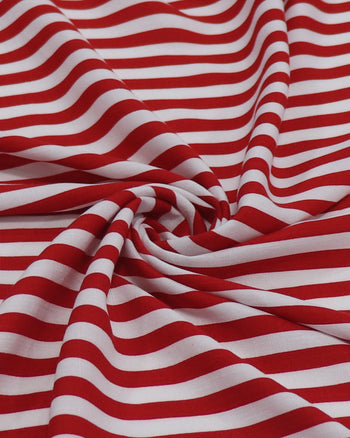 Tecido Viscose Texturizada Listrado Branco e Vermelho