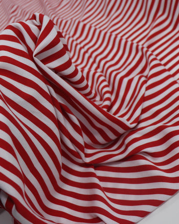 Tecido Viscose Texturizada Listrado Branco e Vermelho