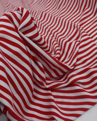 Tecido Viscose Texturizada Listrado Branco e Vermelho