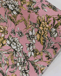Tecido Linho Misto Estampado Ramos Florais Branco, Dourado e Rosé