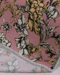 Tecido Linho Misto Estampado Ramos Florais Branco, Dourado e Rosé