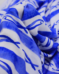 Tecido Viscose Premium Sardines em Listras Irregulares Branco e Azul