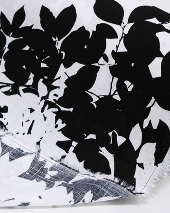 Tecido Viscose Texturizada Ramos e Folhas P/B