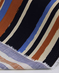 Tecido Viscose Texturizada Multi Listras Bege, Caramelo e Tons de Azul