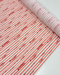Tecido Viscose Premium Sardine em Listras Coral e Branco