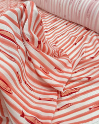 Tecido Viscose Premium Sardine em Listras Coral e Branco