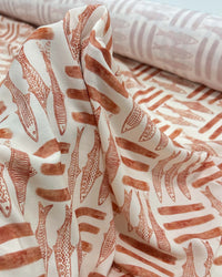 Tecido Viscose Premium Sardine Estampada Terracota e Creme